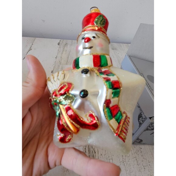 Polonaise star snowman ornament glass glitter gold red Kurt Adler Xmas tree - Picture 3 of 11